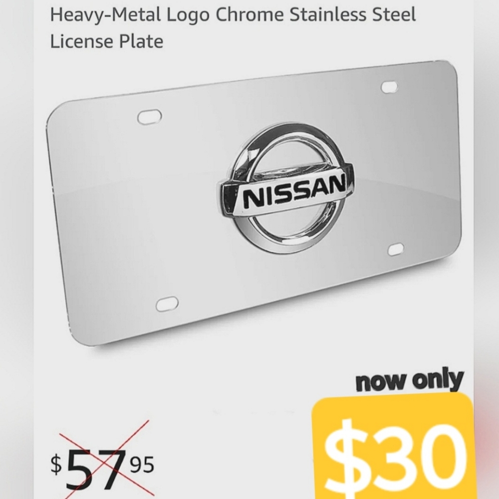 Nissan Stainless steel chrome plated license plate with chrome 3D logo.